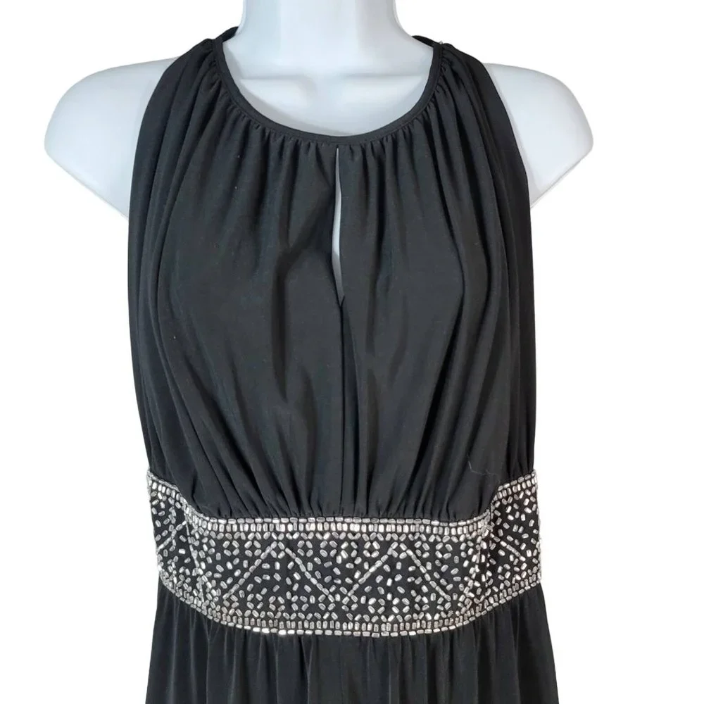 Jessica London evening gown maxi dress black 18W rhinestones sleeveless keyhole - Picture 4 of 8